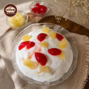 Cream Fruit Matho with mixed fruit toppings in Ahmedabad