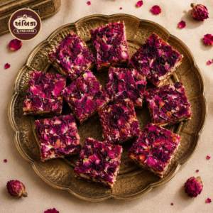 Traditional Gulab Pak Ahmedabad topped with fragrant rose petals and premium dry fruits
