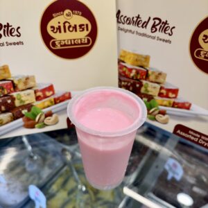 Rose Lassi made with fresh curd and rose syrup in Ahmedabad